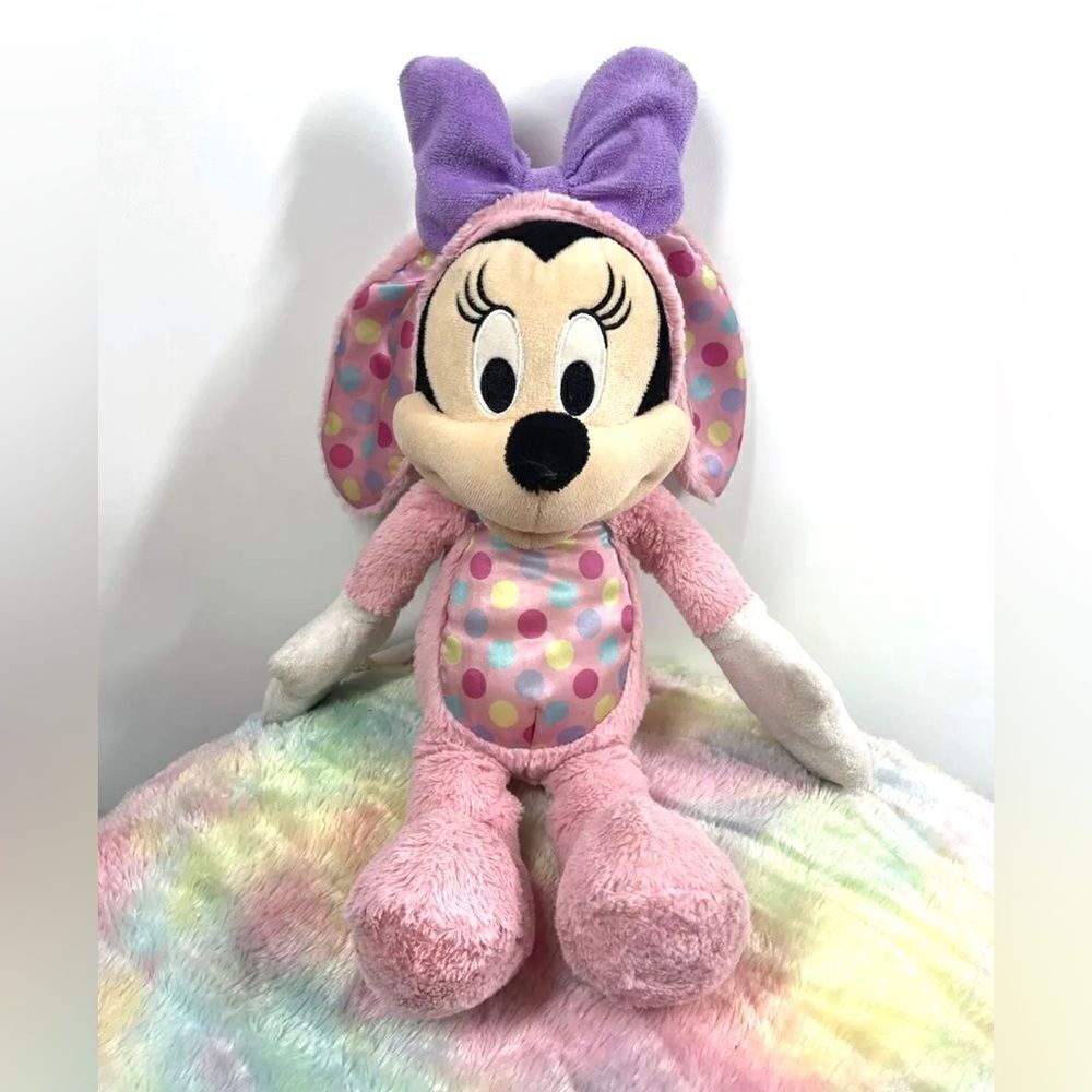 Disney Store Minnie Mouse Doll Easter Bunny 18” Pink Polka Dot Stuffed Plush